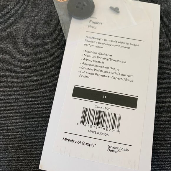 NWT Ministry of Supply Men's Fusion Pant - Charcoal- Comfortable Business Casual - Picture 4 of 6